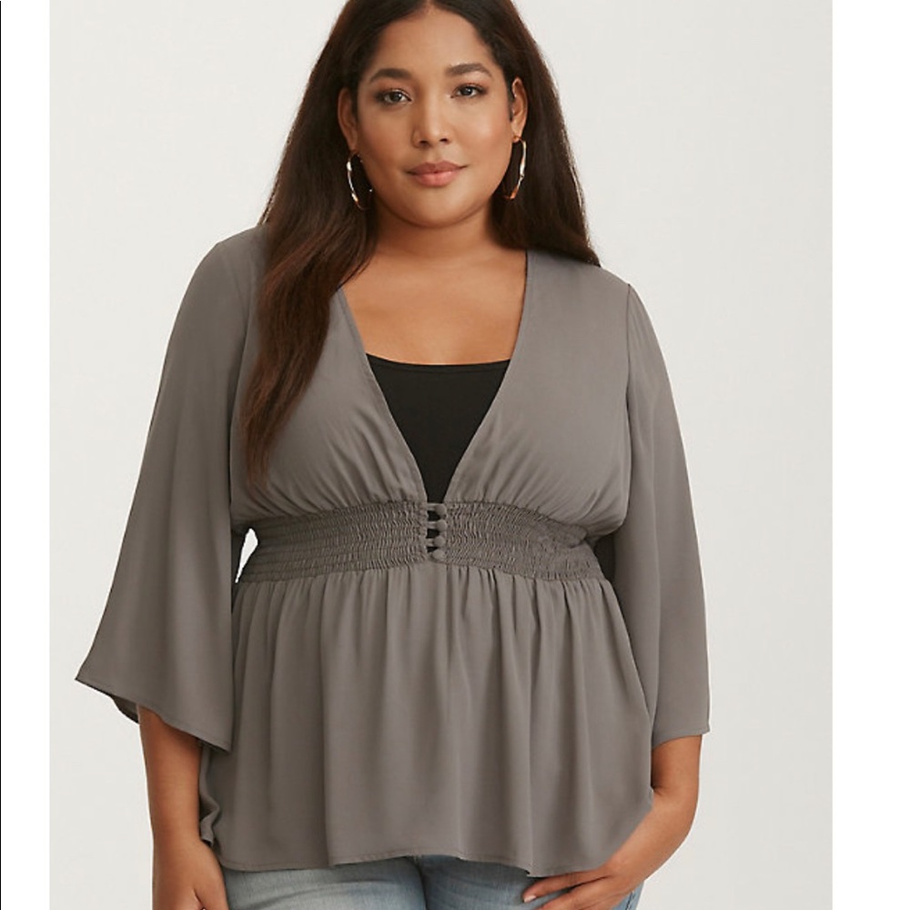 Torrid 00 Georgette Button Front Smocked babydoll